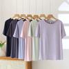 Women O-neck T-shirt with Built-in Bra Casual Solid Color Short Sleeve Top