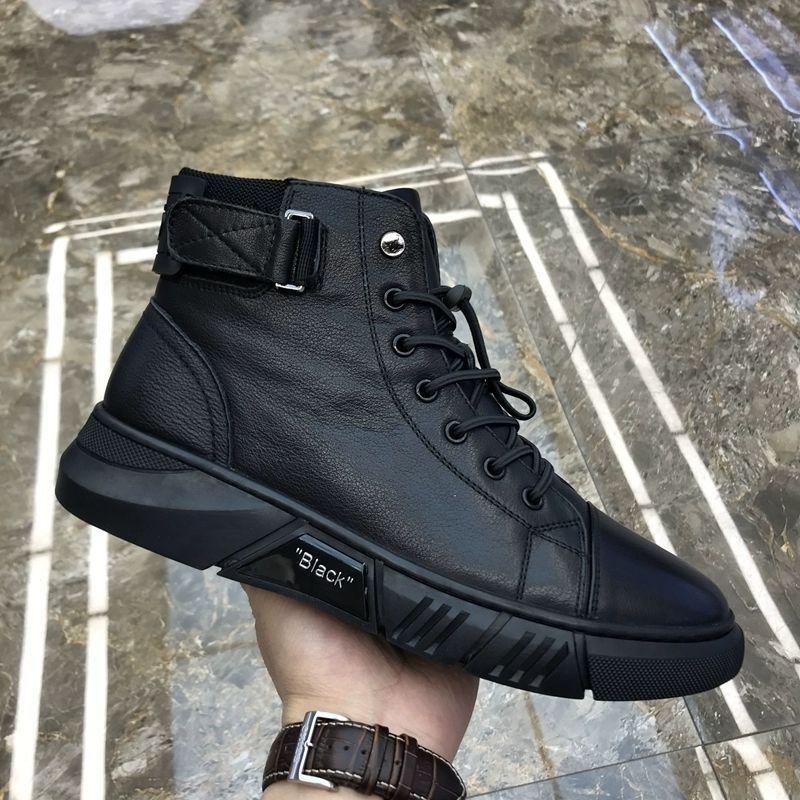 Men's Pure Leather Martin High Top Boots with Side Zipper, Soft Sole, Fur-Lined, Plus Velvet Warm Snow Boots.