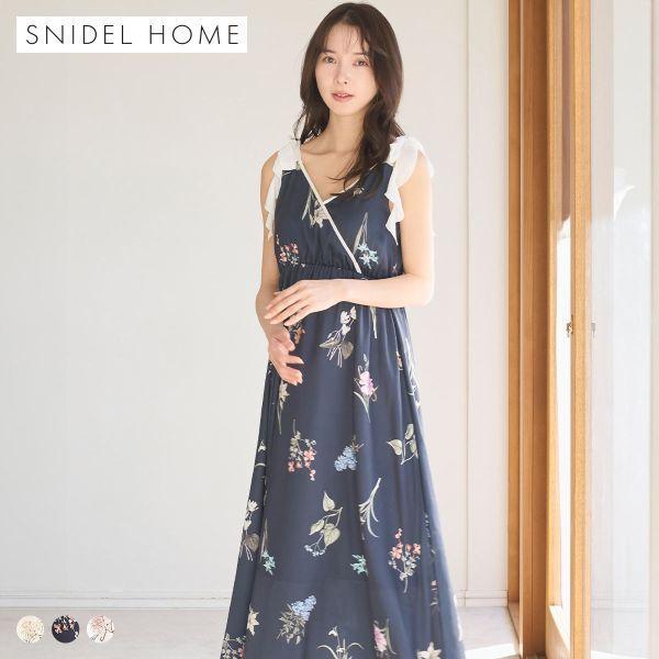 SNIDEL HOME Shoulder ribbon print long dress Cup-in padded pajamas Room wear SNIDEL HOME