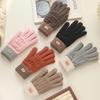 Women's Autumn/Winter Warm Knitted Five-Finger Touch Screen Gloves for Cycling - Thick Cold Protection, Student-Friendly Wool with Color Matching.