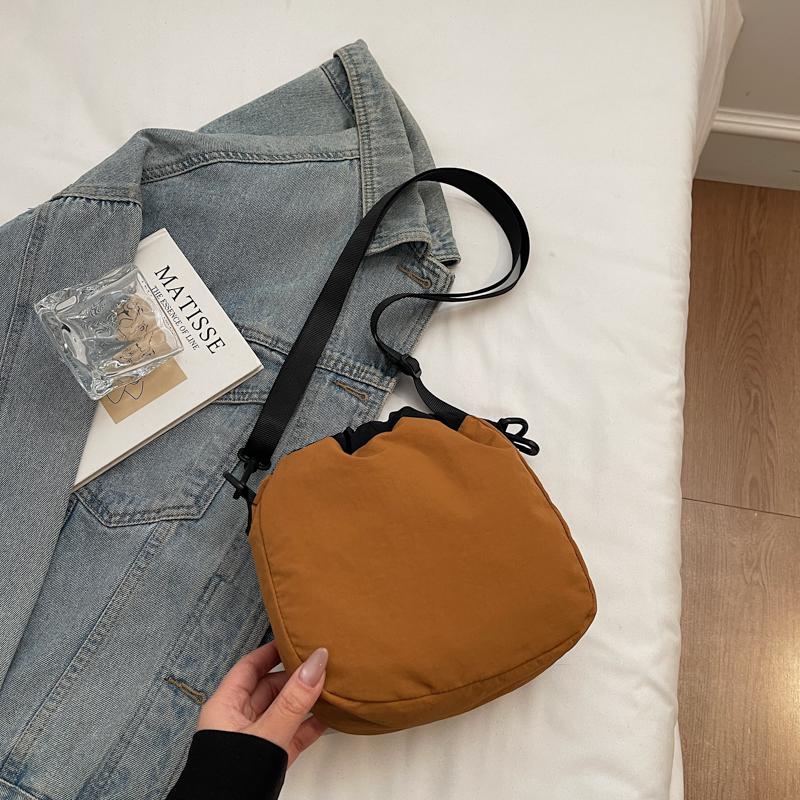 Crossbody Utility Color-block Drawstring Bucket Bag, Fashiable Versatile Camping Shoulder Bag, Mountain Style Portable Backpac