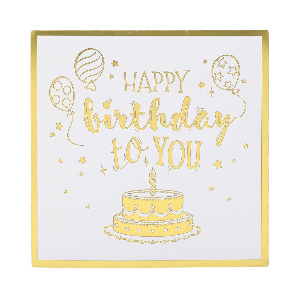 Birthday Card Cake Fireworks Stars Balloons 3D Birthday Greeting Card with Light Music Envelope for DIY Present Gold
