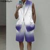 INCERUN Two Pieces Men Sleeveless Gradient Thin Waistcoat and Loose Shorts Outfits Sets