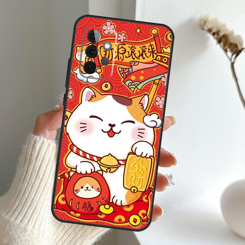 Maneki Neko Lucky Money Cat Case For Samsung Galaxy A55 A15 A35 A56 A06 A16 A26 A36 A32 A52 A13 A33 A53 A14 A34 A54 A17