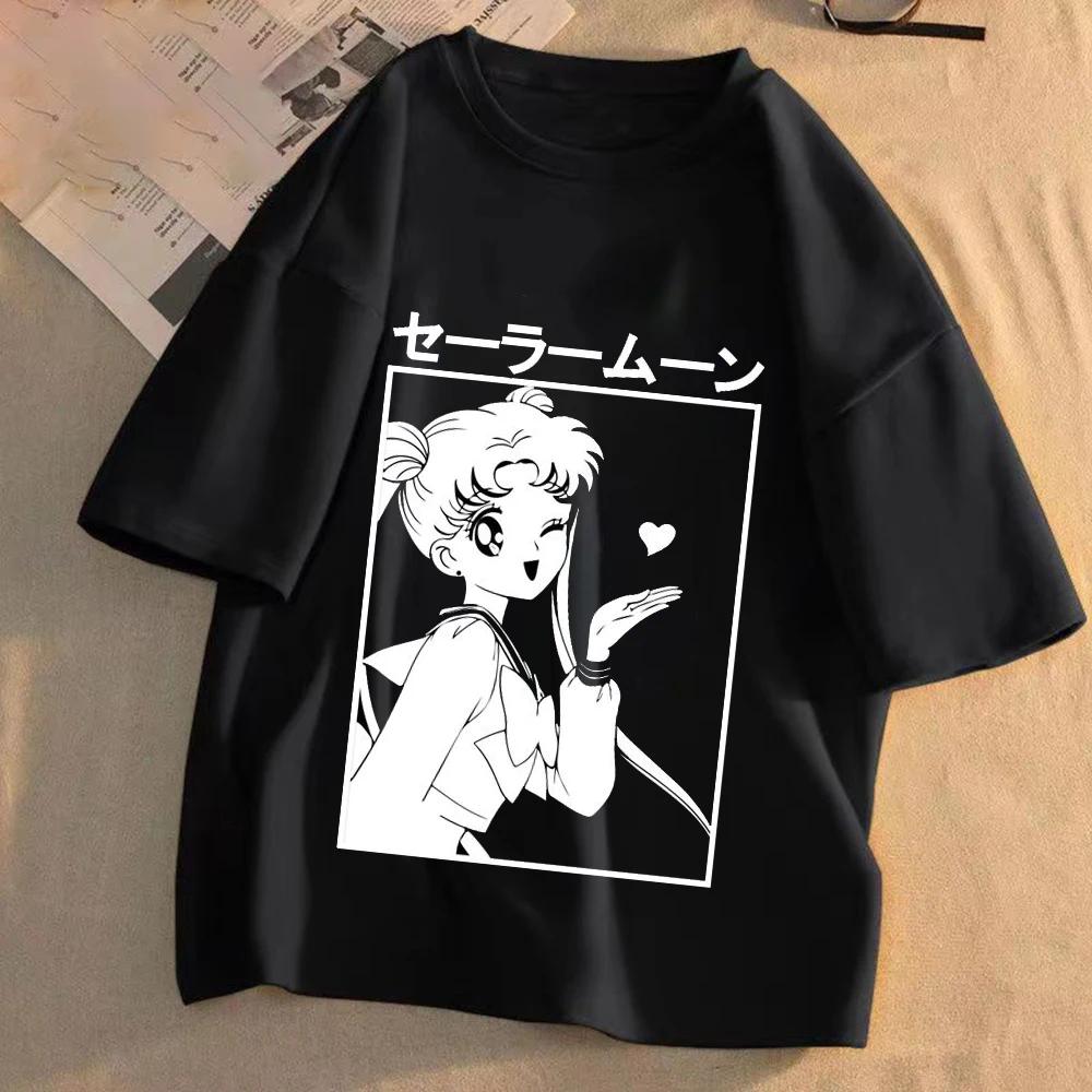 Sailor Moon Women Anime Casual T-shirt Summer Adult Cartoon Cute Tees Round Neck Printed Clothing Short Sleeve Fashion Tops Gift
