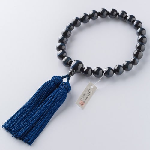 Buddhist Altar Shop Takita Shoten Kyoto Buddhist Prayer Beads for Men, Blue Tiger's Eye Stone, 22 Beads, Silk Tassel with Head, Prayer Beads Bag, Suit