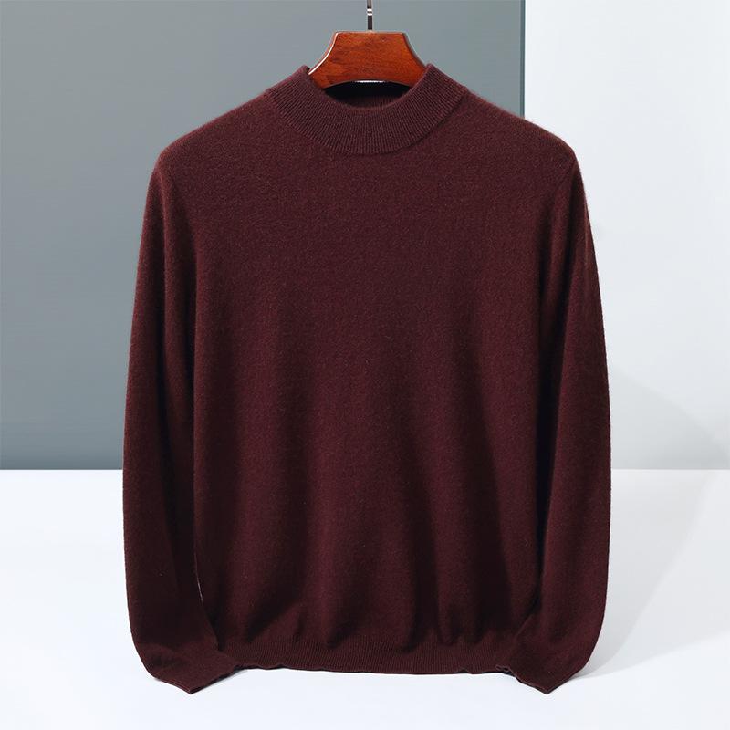 Cashmere shirt men's semi-turtleneck medium and thick pullover sweater youth warm solid color knitting