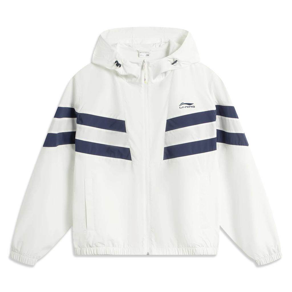 Li Ning Color Block Zipper Hooded Casual Loose Sports Windbreaker Men Outerwear Off-White Deep-Navy AFDV701-4