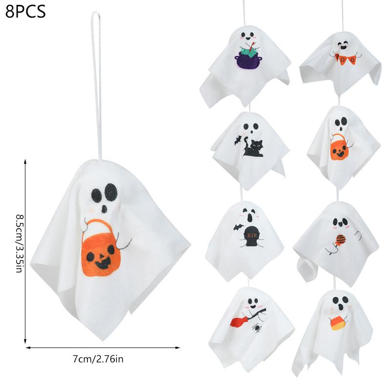 8Pcs Halloween Hanging Ghost Puppet Kids Gifts Cute Polyester Ghost Ornament for Halloween Party Home Indoor Outdoor Decoration