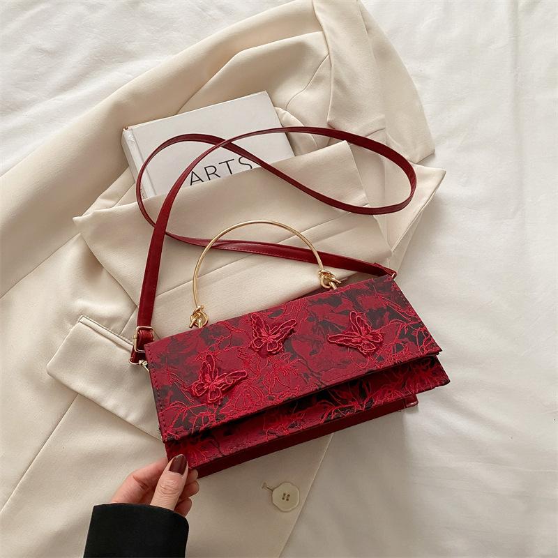 Butterfly embroidery fresh spring and summer tide fashion messenger handbag bag women's shoulder messenger small square bag