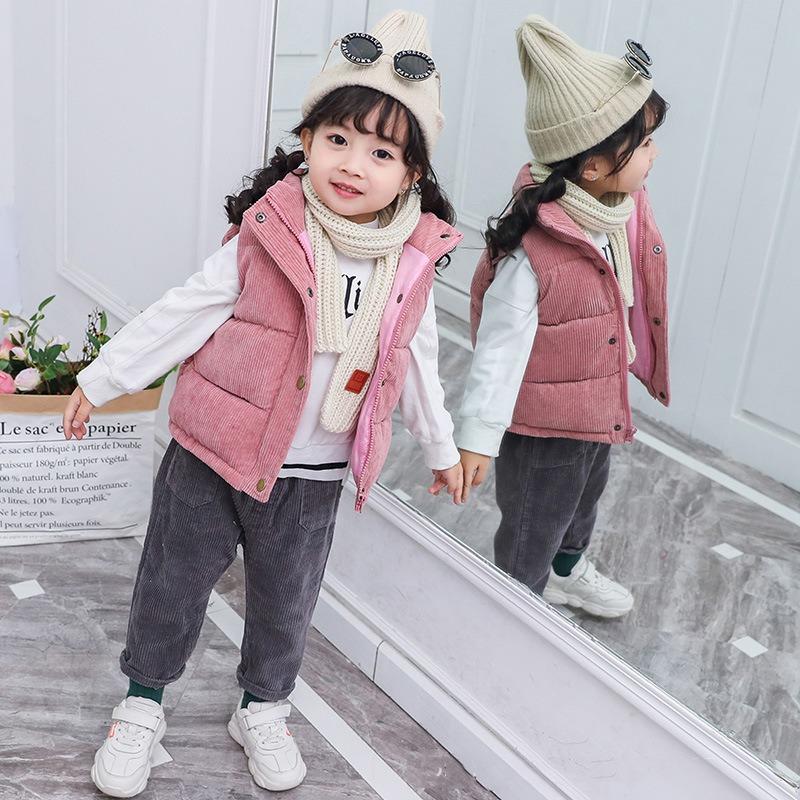 2023 Autumn Corduroy Standing Collar Vest Children Warm Thicken Vest Baby Cotton Waistcoat Kids Outerwear Coat Boys Girls Jackets Vest