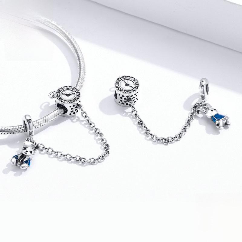 Sterling Silver S925 Rabbit Safety Chain DIY Bracelet Accessories