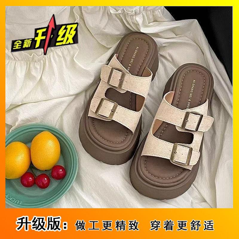 

Fashion versatile hollow comfortable Roman sandals Korean version out thick sole heightening one-word slippers 2025 autumn and summer new 40