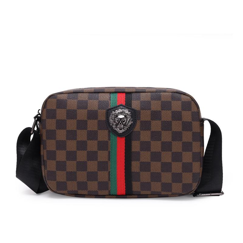 

Модная трендовая мужская сумка-мессенджер большой вместимости для выхода, классическая клетчатая наплечная сумка для камеры, практичная и легкая повседневная маленькая сумка-сачель коричневый