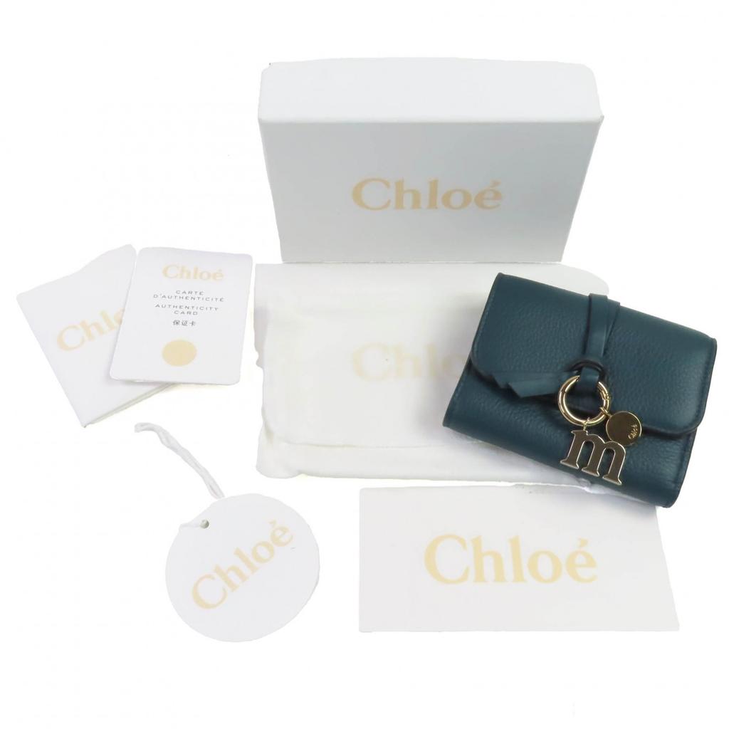 Pristine Chloe Tri-fold wallet Alphabet Trifold green leather CHC21WP718F573L3 Used