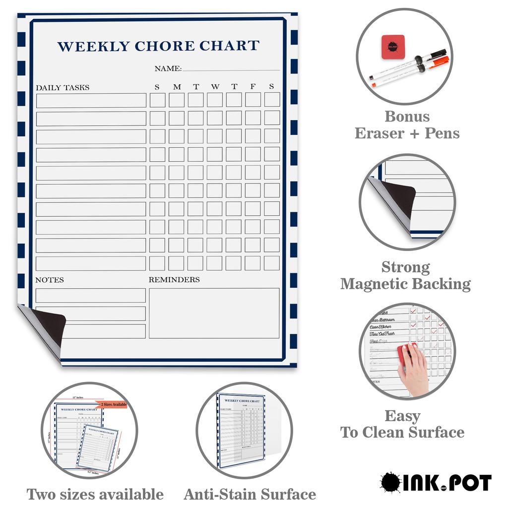 Inkdotpot Magnetic  Whiteboard Weekly Chores Charts Chore  Chart For  Refrigerator  - Dry Erase Behavior Chart For Kids