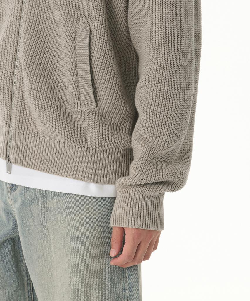 Musinsa Standard Ribbed Knit Hooded Zip-Up [Light Warm Grey]