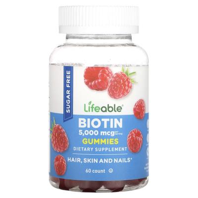 Biotin Gummies, Sugar-free, Natural Raspberry, 5,000 Mcg, 60 Gummies (2,500 Mcg Per Gummy)