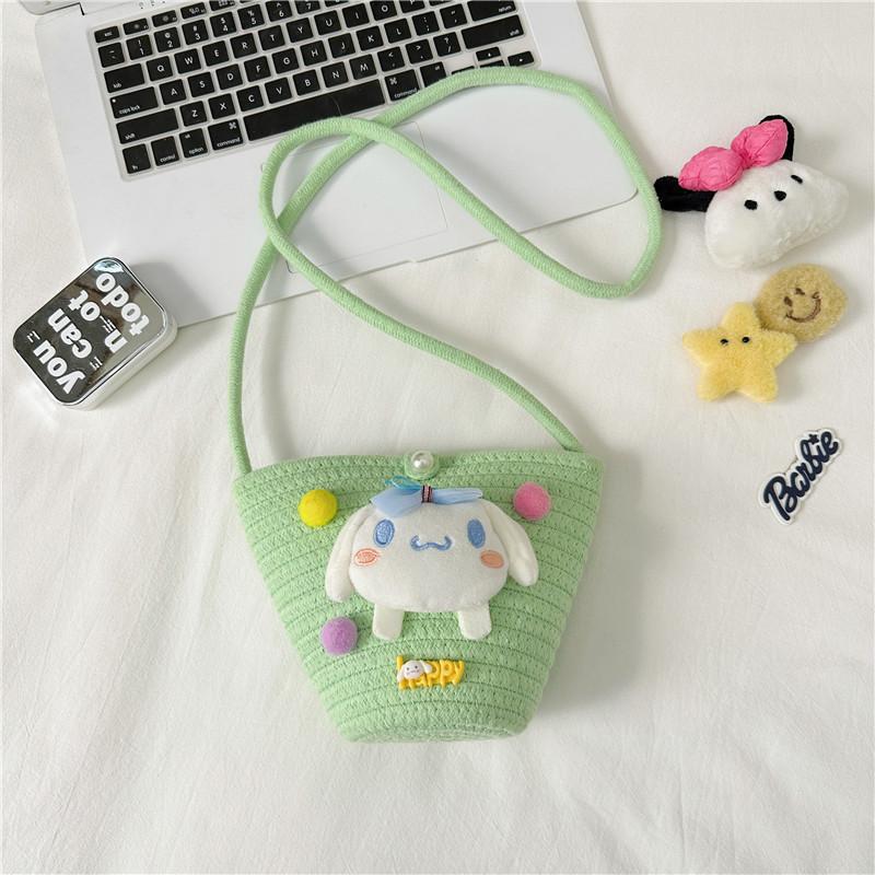 Adorable Cartoon Children Bag Cute Plush Teddy Woven Spring Summer Crossbody