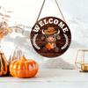 Wooden Interchangeable Upland Cow Welcome Sign with 35 Detachable Accessories Rustic Seasonal Home Decor Hanging
