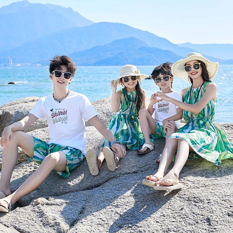 Bohémské letní plážové rodinné oblečení: Trendy šaty s krátkým rukávem pro matku a dceru/syna