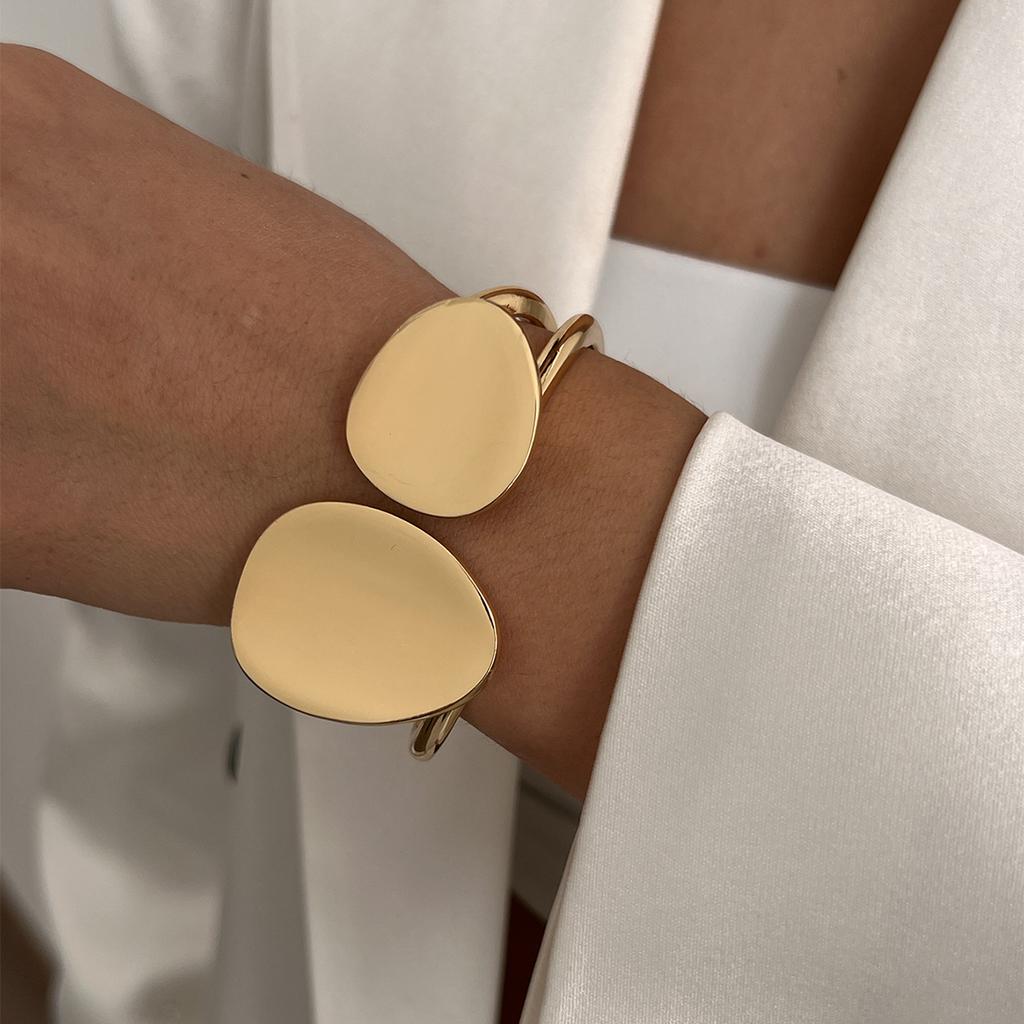 SHIXIN 6 Styles Geometric Gold Color Cuff Spring Bangles for Women Vintage Metal Chunky Wide Hand Bracelets Fashion Jewelry Y2K