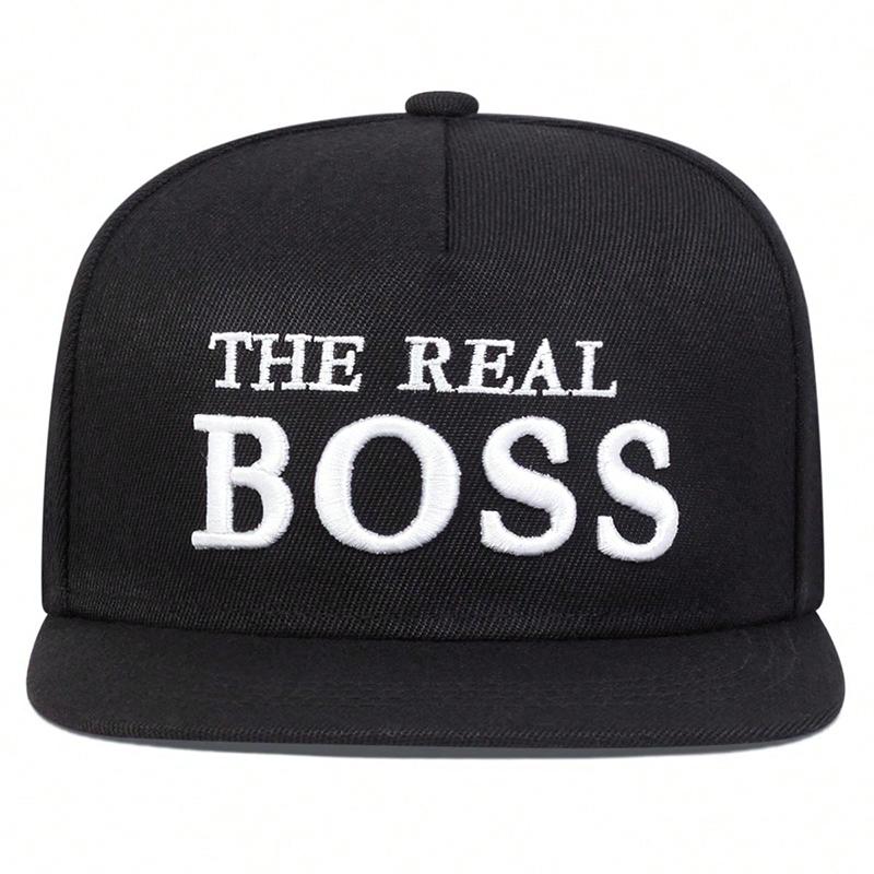 Unisex THE REAL BOSS Broderi Snapback Hat Justerbar Flat Top Baseball Cap Utendørs Reise Dame Luer Solkrem Hat Sports Caps