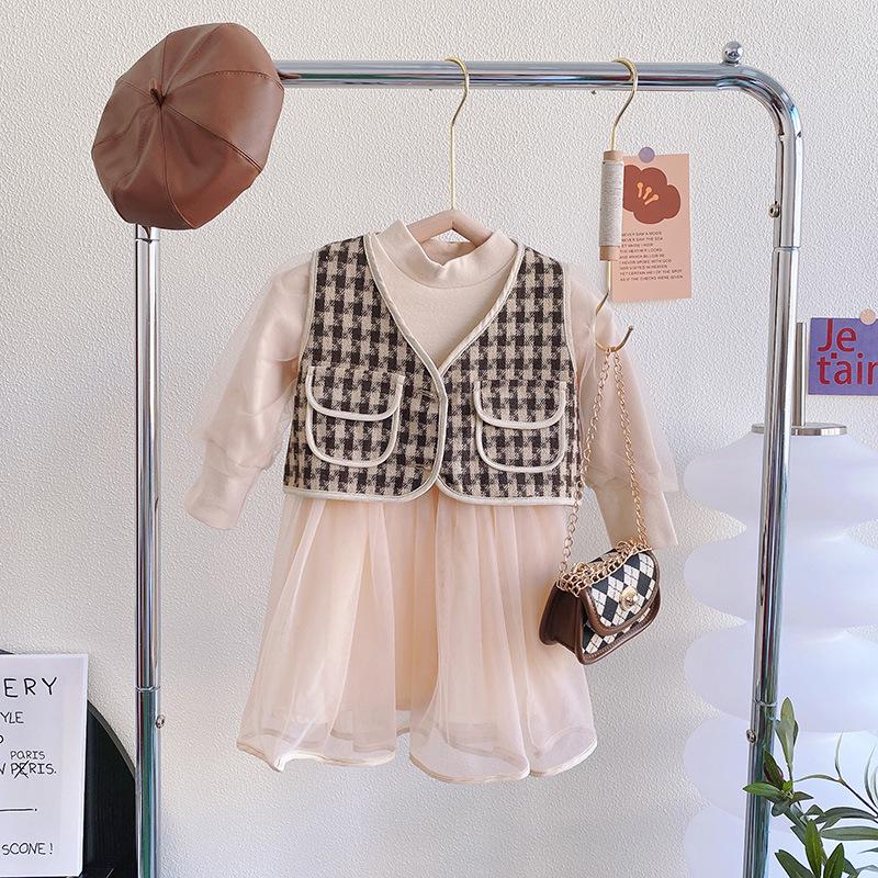 Girls' Spring Two-Piece Set: Vest Jacket + Dress