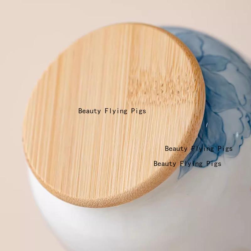 1pc Hand Drawn Underglaze Colored Tea Jar Ceramic Powder Sealed Jar Chinese Style Portable Storage Jar Plant Pattern Design