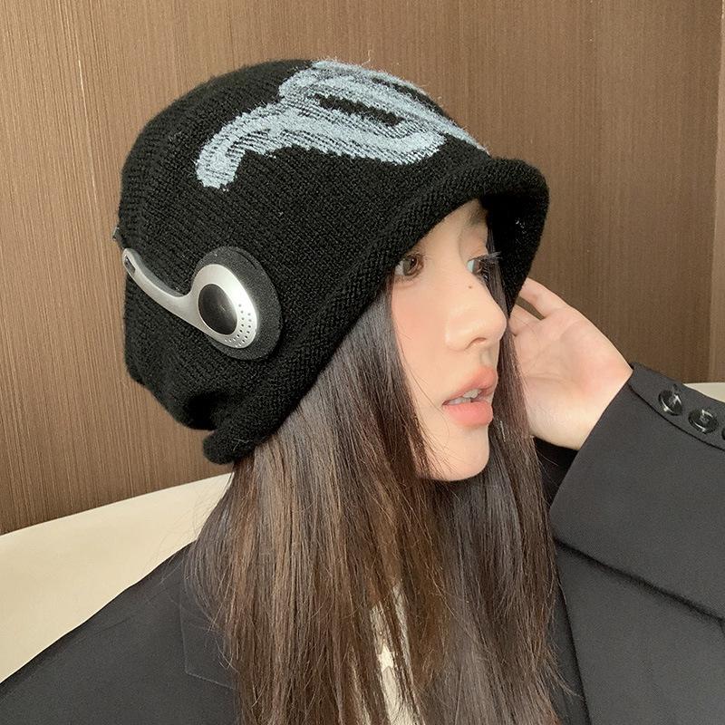 Korean Version of Personalized Jacquard Warm Cold Hat Autumn and Winter Outdoor Hat Women's Windproof Plus Velvet Pile Hats and Bag Head Hat Trendy