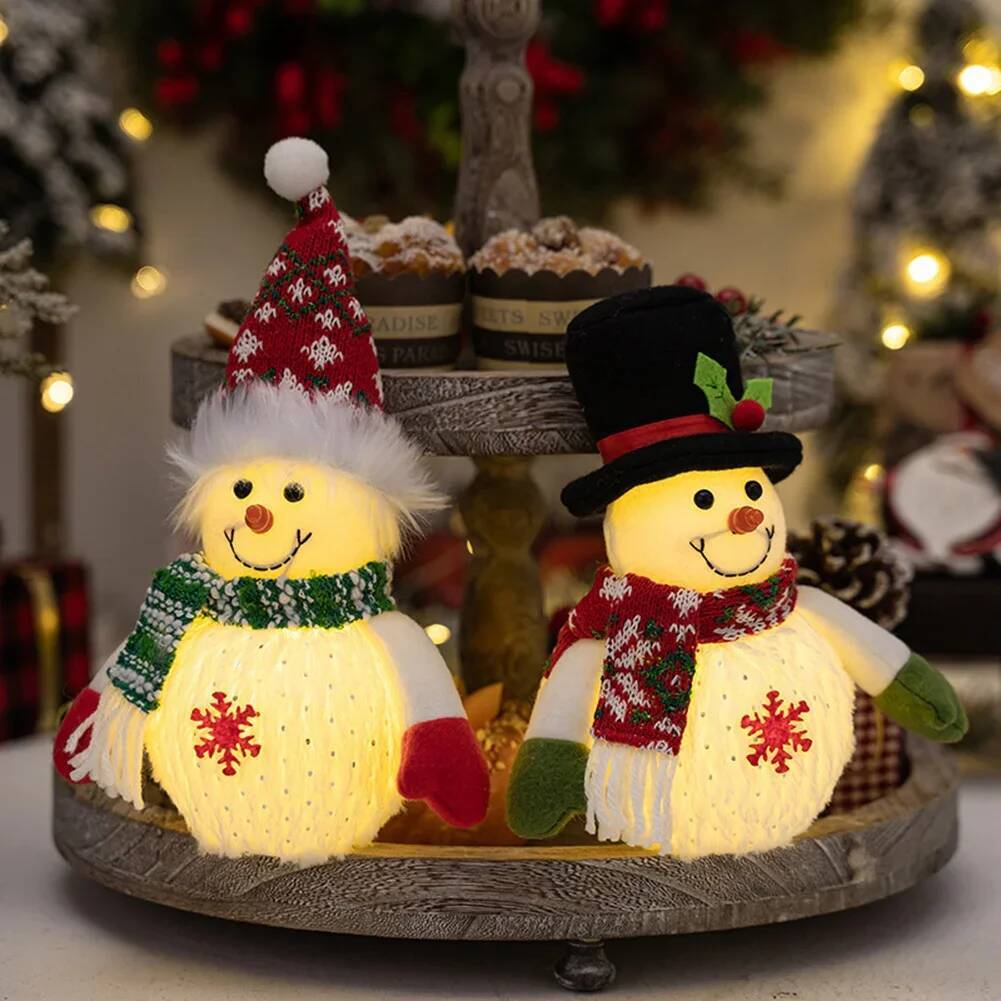 Christmas Glowing Snowman Figurine Xmas Snowflake Lighted Snowman Figurine Decorative Item Snowmen with Top Hat Christmas Gift