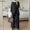 ZANZEA Women Long Sleeve Blouse and Pants Muslim Casual Two Piece Suit Sets