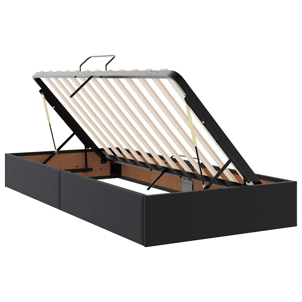 Storage Bed with Mattress Black 90 X 190 Cm Faux Leather