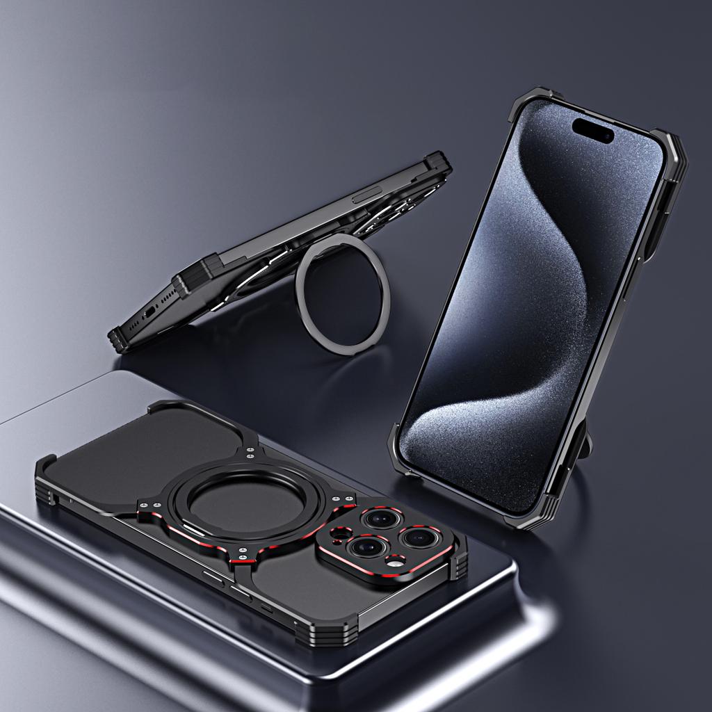 For iPhone 14 Pro Kickstand Case Frameless Metal Bumper Phone Cover Compatible with MagSafe
