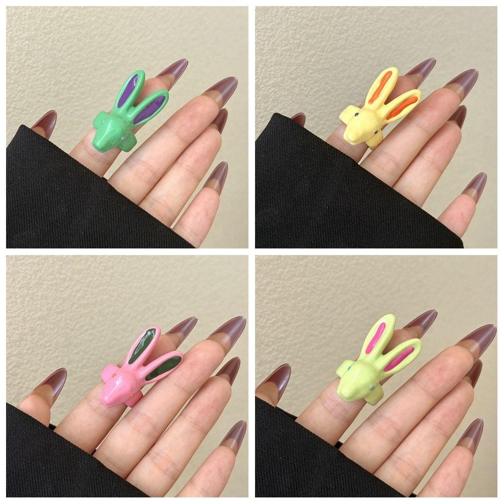 Macaron Color Rabbit Drip Oil Ring Minority Design Chunky Enamel Ring Exaggerated Ring  Couple