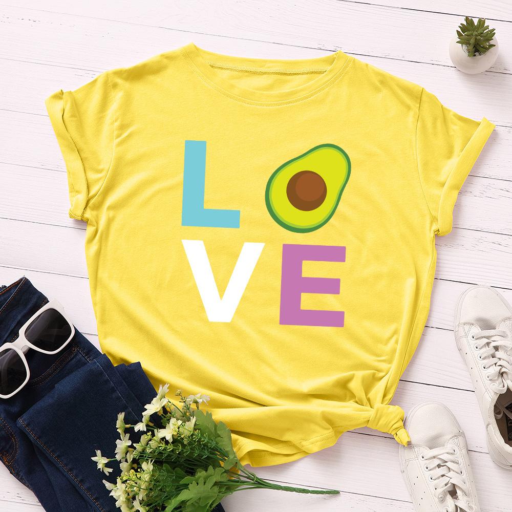 Cotton T-Shirt Short Sleeve Round Neck Women 2d Print Tops