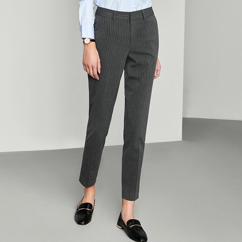 083 Women's Color-Spun Striped Professional Straight-Leg Slimming Suit Pants