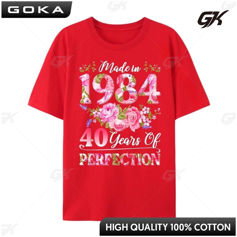 40 Year Old Made In 1984 Birthday Floral 40th Birthday Mens Shirts Graphic T Shirt  Mens Clothing Print Round Short Sleeved