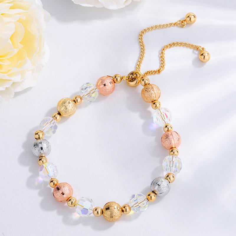 European American Luxury Mixed Bead Bracelet, Faceted Crystal & Brass Beaded Bracelet for Ladies Gift