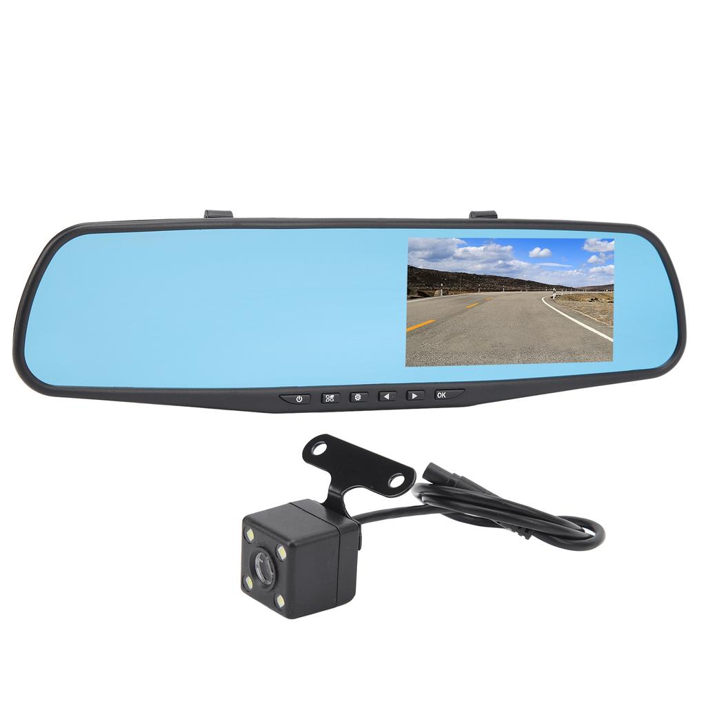 4.3 Inch Mirror Dash Cam 1080P HD Dual Lens Anti Glare Parking Monitor Smart Rearview Mirror Camera