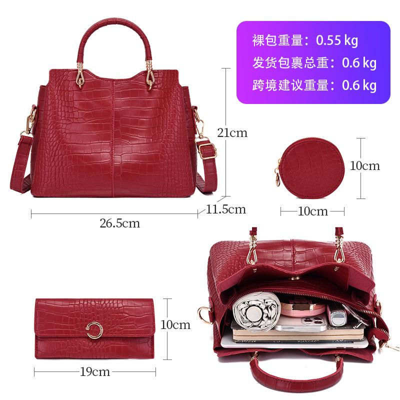 New crocodile pattern women's bag retro handbag mother and child bag splicing shoulder messenger bag premium round wallet