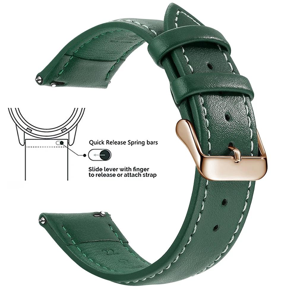Echtes Lederarmband aus Narbenleder, Schnellverschluss 18mm/20mm/22mm Uhrenarmbänder, Passend für Samsung Galaxy Watch, Garmin Huawei Watch