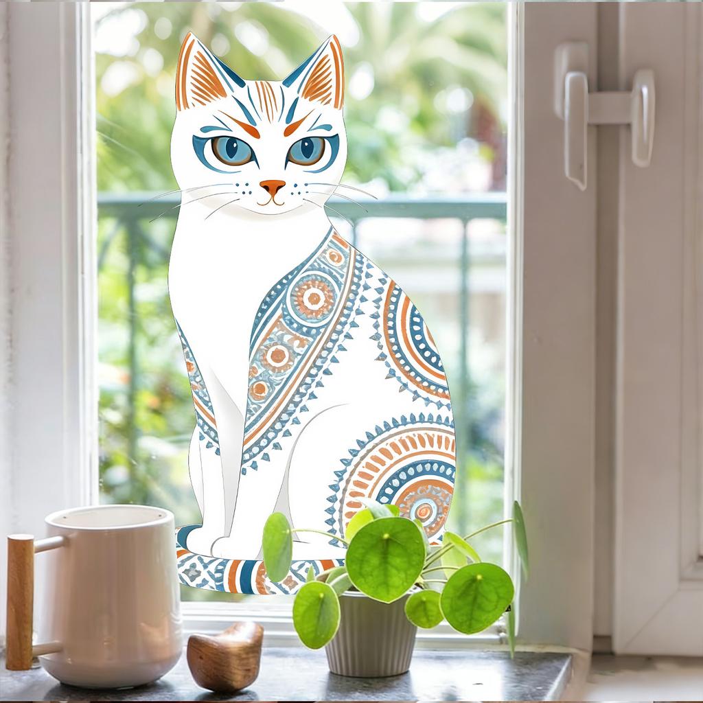 Bohemian Pattern Cat Static Cling Window Sticker for Bedroom Living Room Balcony Glass Home Decor