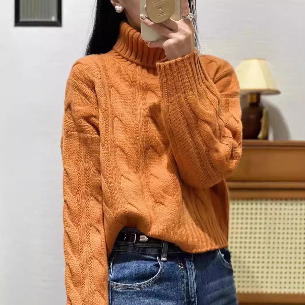 

Women s Petite French-Style Thick High-Neck Wool Cable Knit Sweater Extra Large