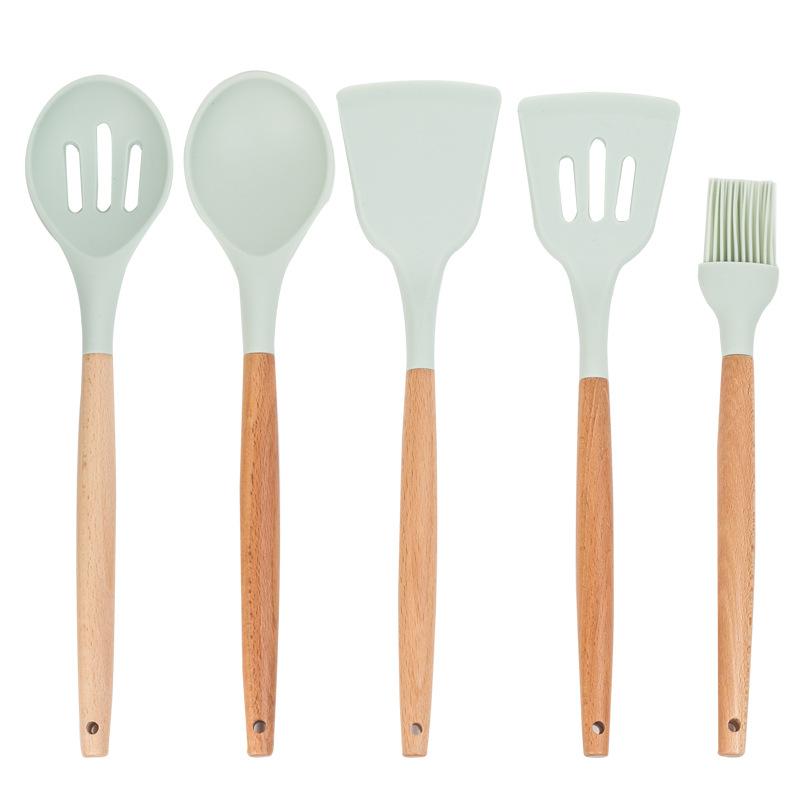 12 Pieces in 1 Set Silicone Kitchen Accessories Cooking Tools Kitchenware Cocina Silicone Kitchen Utensils With Wooden Handles