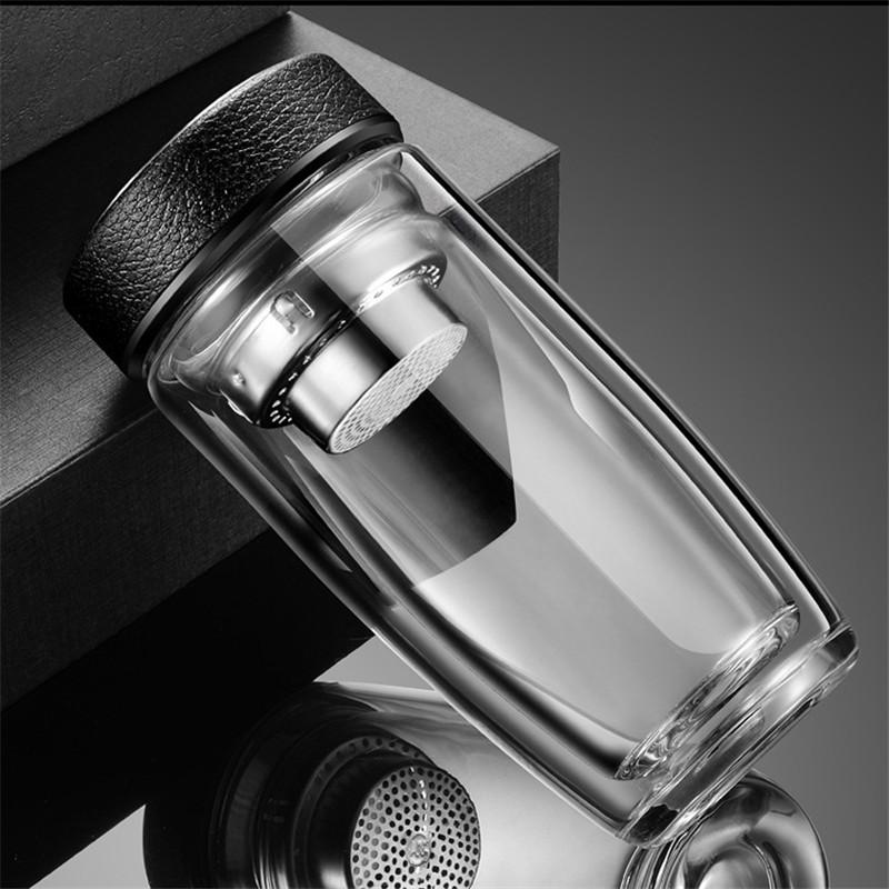 Bouteilles d'eau en verre à double paroi de 380 ml pour boire du thé avec infuseur, gobelet, filtres en acier inoxydable, passoire à thé, articles de boisson de voyage