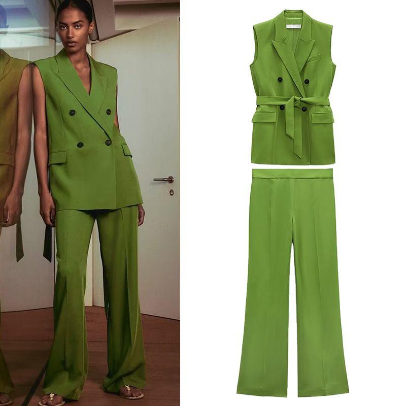 Draped Wide Leg Sleeveless Suit Outwear Vest Pants