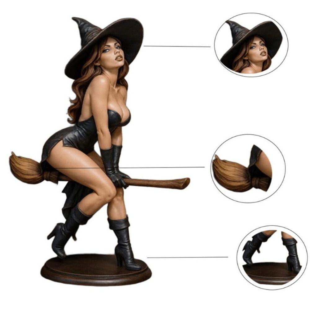 Miniature Sexy Witch Statue Gothic Style Magic Broomstick Figurine  Living Room Decor
