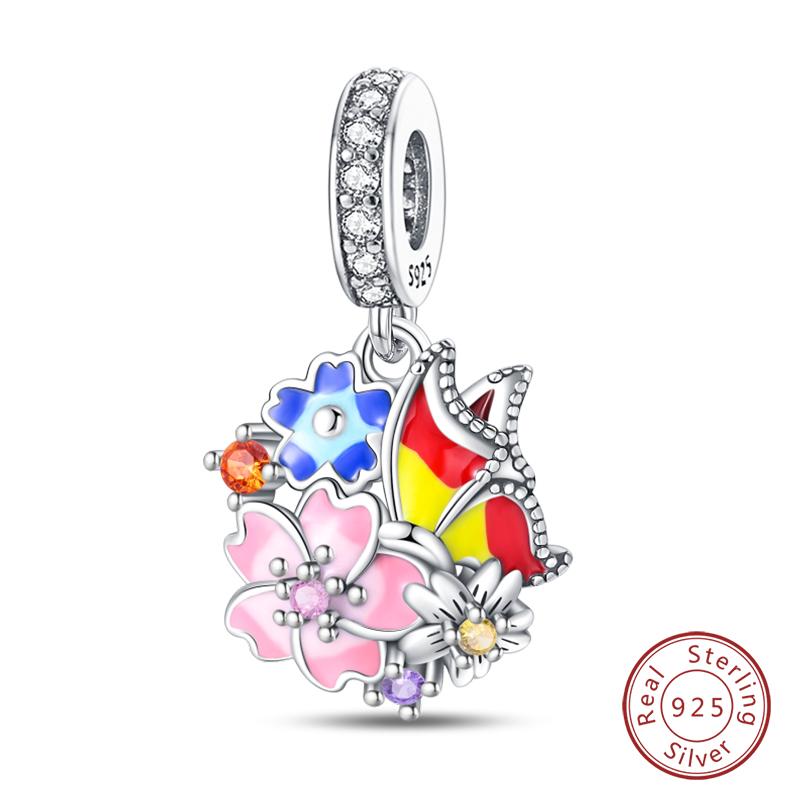 New 100% Copper Nightglow Butterfly Heart-Shaped Gem Charms Bead Fit Qikaola Original Bracelet Diy Birthday Jewelry