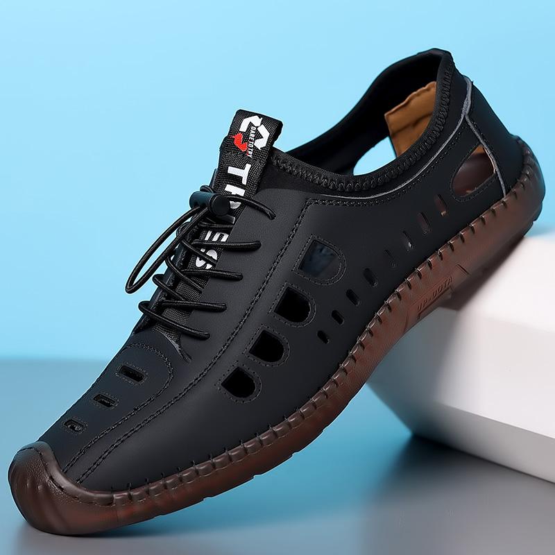 Hot Classic Summer Men Sandals Genuine Leather Soft Breathable Shoes Beach Roman Sandals Men Sandals Hand-stitched Casual Shoes